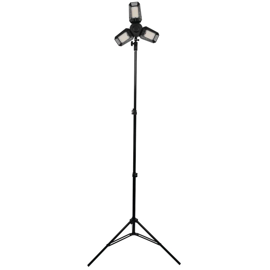 W2286 – PERFORM TOOL Camp Site Light, Telescoping Tripod Base Extends From 28 Inches to 78 inches High Three 60 Watt/...